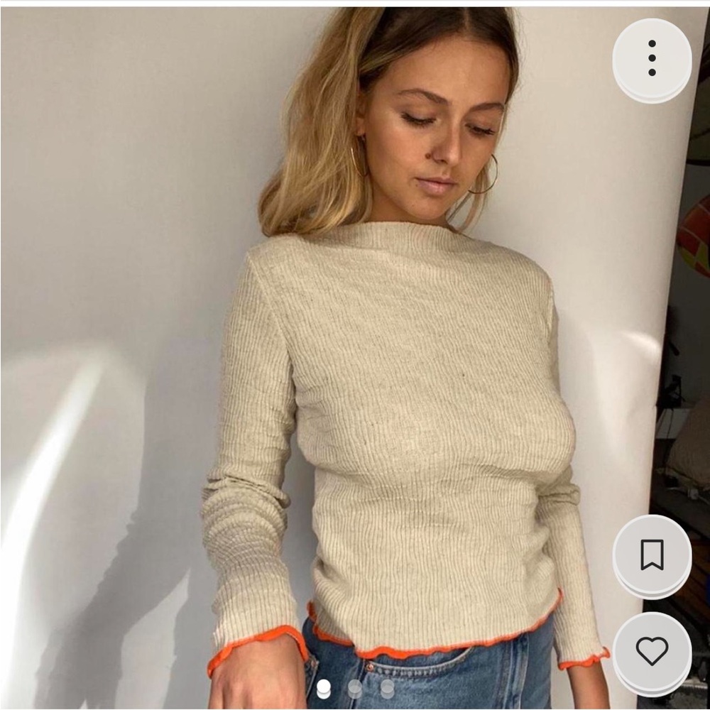 Anthropologie Cream Ribbed Sweater with Orange Trim